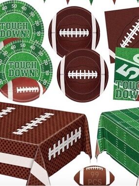 Football Party Tablecloth and Decor Set - Brown & Green